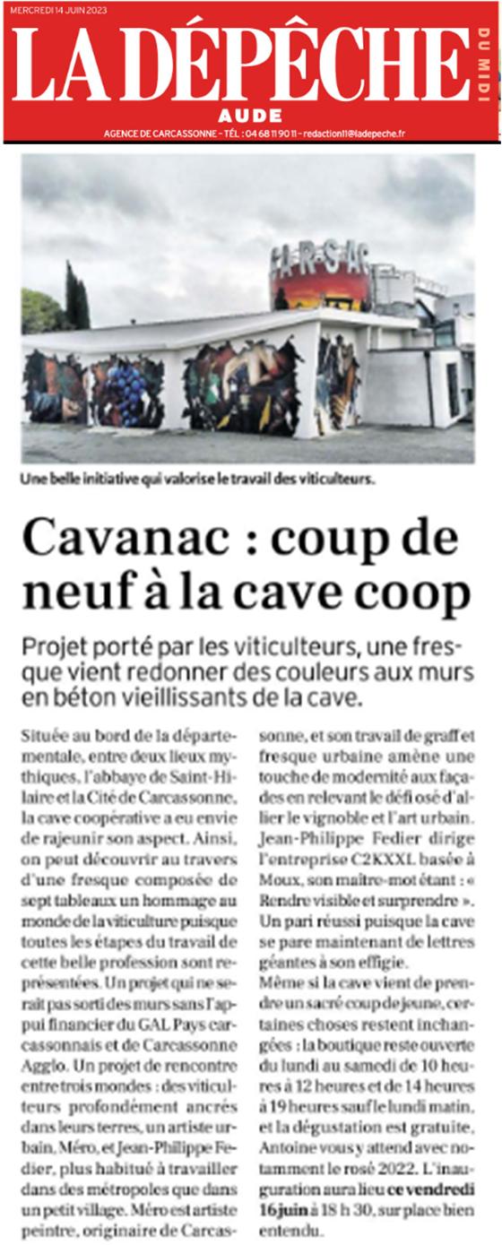 Article La dépêche 14 juin 23 Vignobles de Carsac à Cavanac