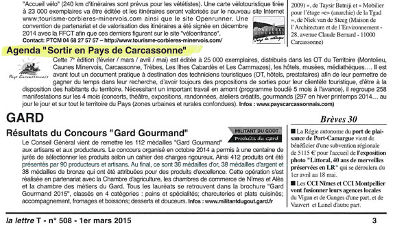 Article dans la LettreT sur le guide des Sorties printemps 2015