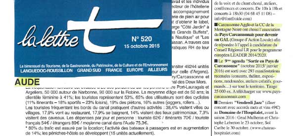 Article sur le Pays Carcassonnais dans la Lettre T