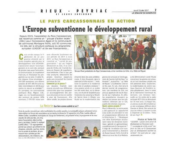 La Pays Carcassonnais en action Article Semaine du Minervois