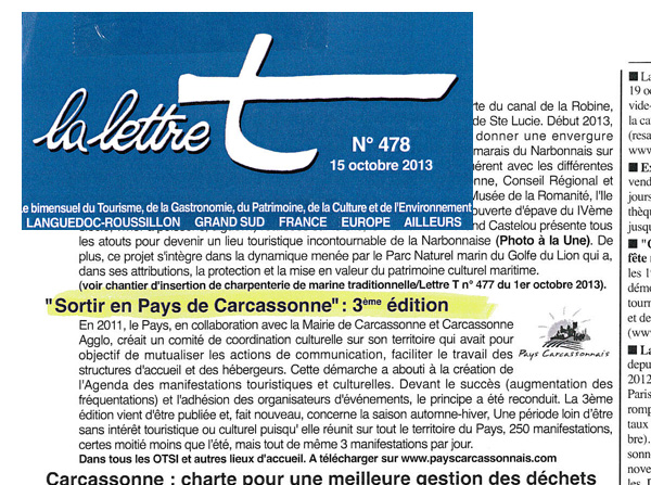 Article sur "l'Agenda des Sorties 2013" dans la Lettre T