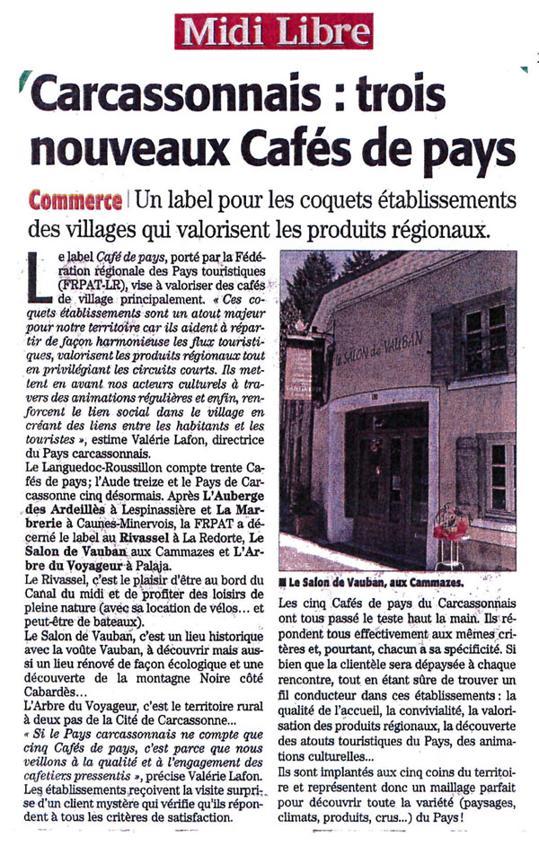 Midi Libre article sur les 3 nouveaux Cafés de Pays